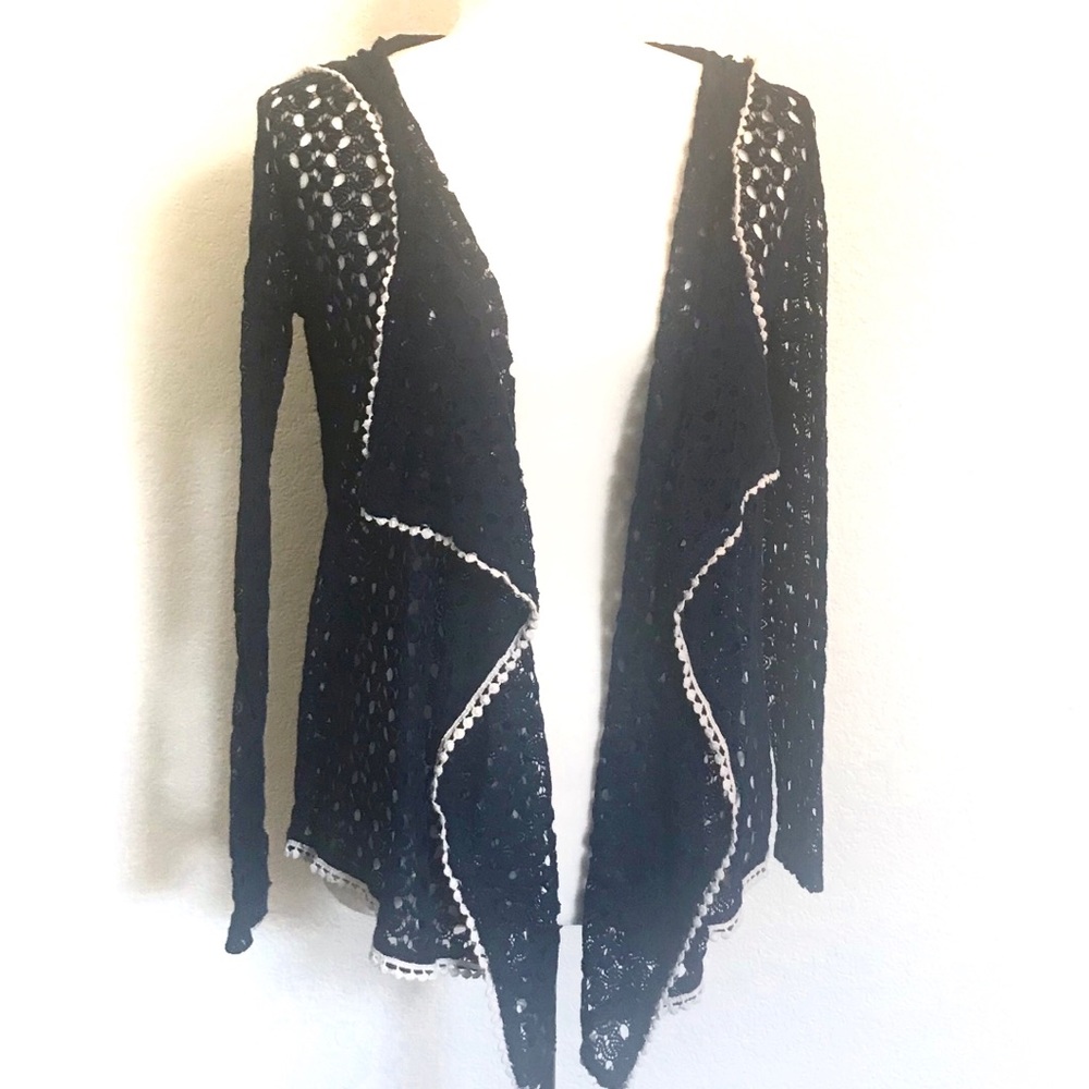 Mauve Blue Crochet Lace Long Sleeve Hooded Sweater